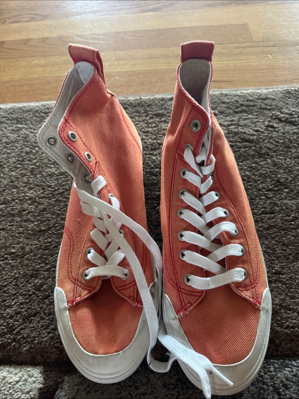 Diesel Orange High-Top Canvas Sneakers with White Laces